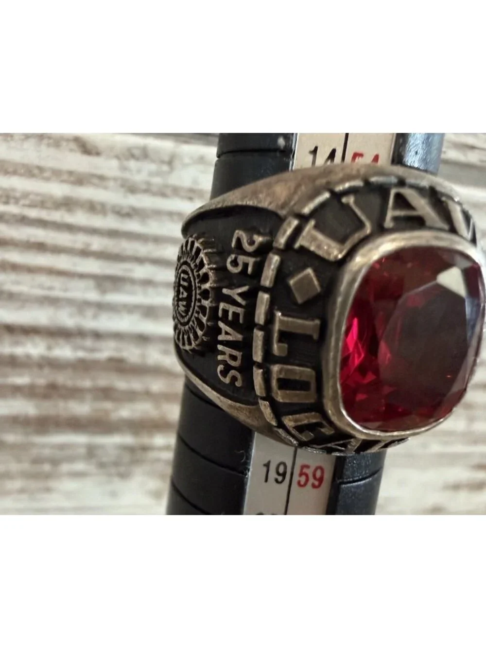 Local 598 UAW Ring Sterling Silver Genuine Stone 25 Years Of Service Size 8